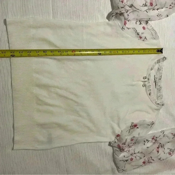 Sioni Milano White Knit Sweater With Sheer Sleeves- Sz. M Office Casual - Picture 4 of 7